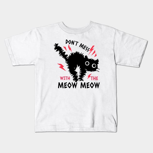 Don't Mess With The Meow Meow Scared Cat Design Kids T-Shirt by Artisan